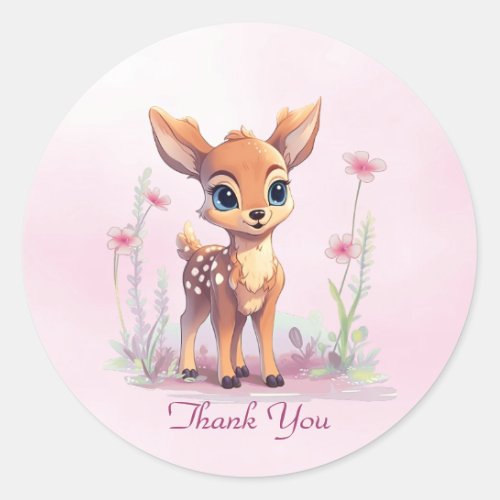 Watercolor Baby Deer Pink Flowers Sticker
