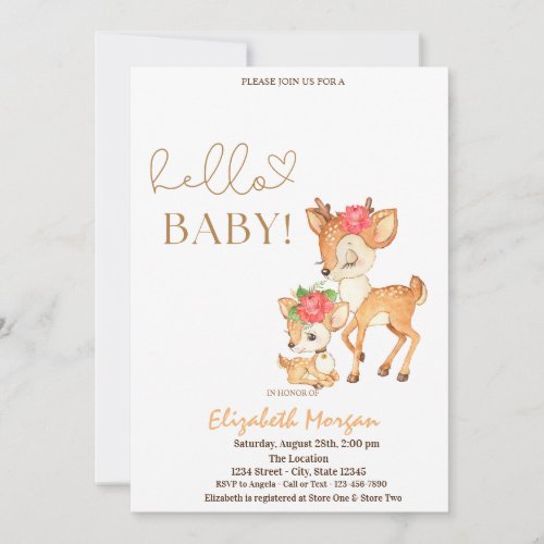 Watercolor Baby Deer Striped Baby Shower  Invitation