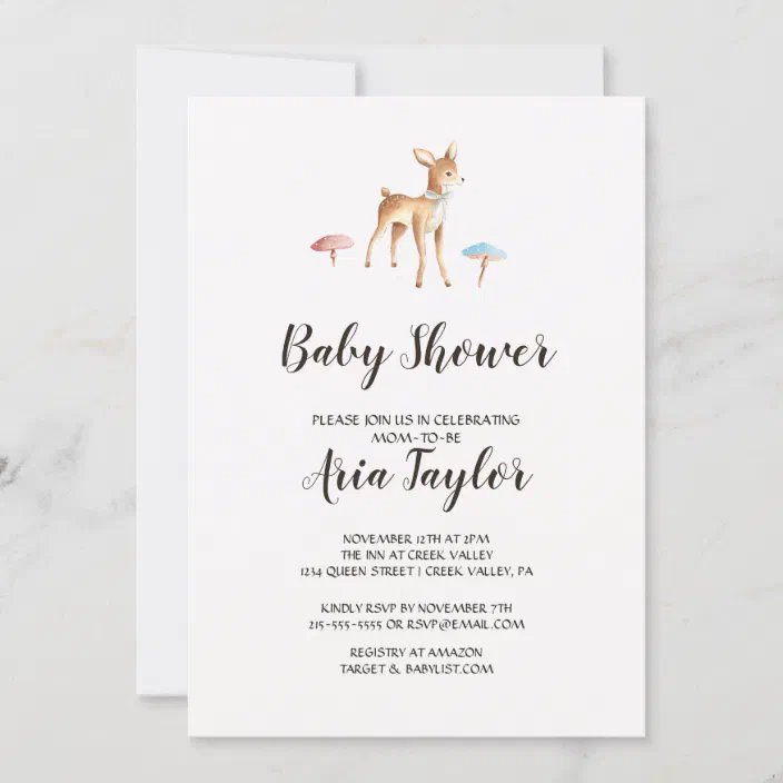 Custom Baby Shower Invitation Boho Woodland Cute Mum & Baby Deer Neutral 
