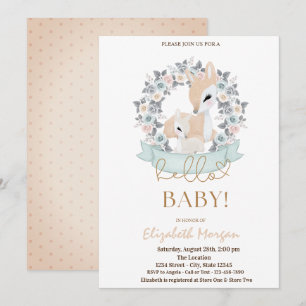 Watercolor Baby Deers Flowers Dots Baby Shower Invitation