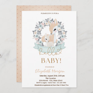 Watercolor Baby Deers Flowers Dots Baby Shower Invitation