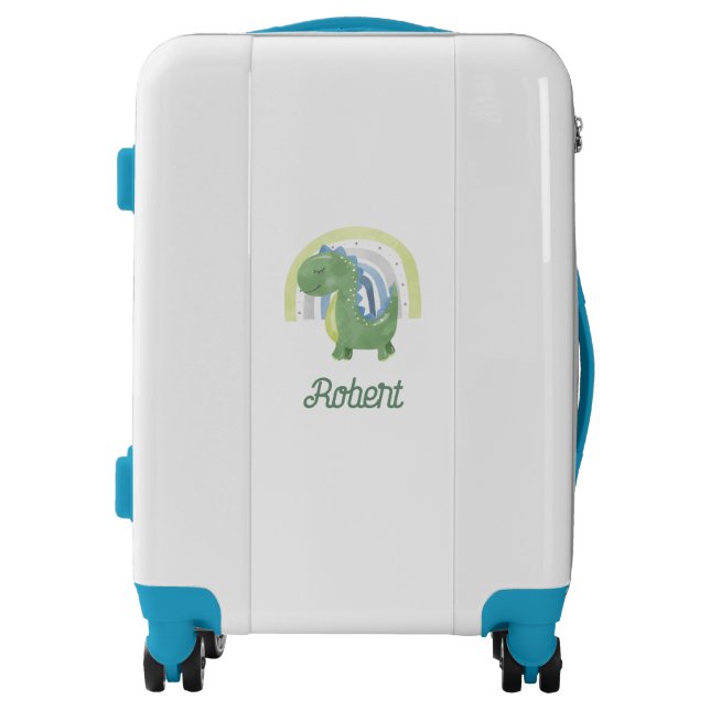 Watercolor Baby Dinosaur Green Blue Boy's Kid Name Luggage (Front)