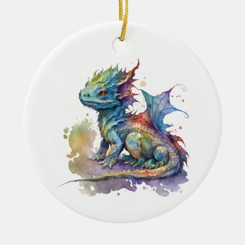 Watercolor baby dragon fantasy ornament