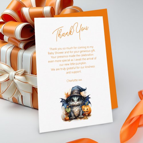 Watercolor Baby Dragon Halloween Baby Shower Thank You Card