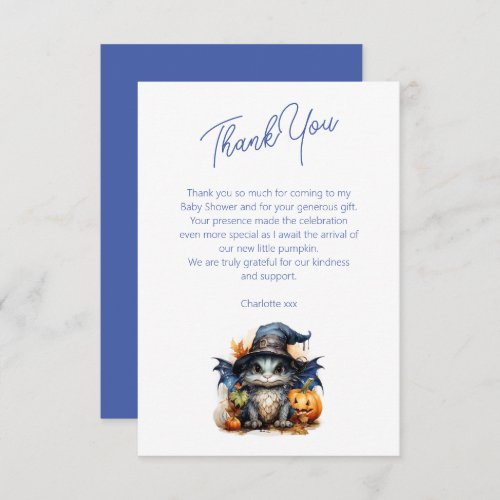 Watercolor Baby Dragon Halloween Baby Shower Thank You Card