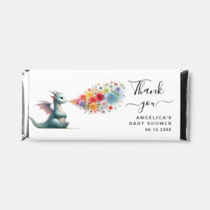 Watercolor Baby Dragon With Flowers Thank You Hershey Bar Favors