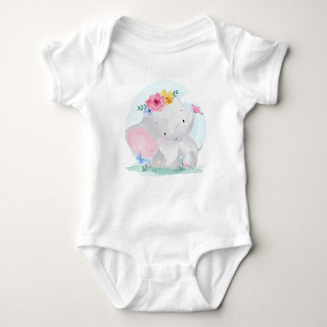 Watercolor Baby Elephant Baby Bodysuit (Front)