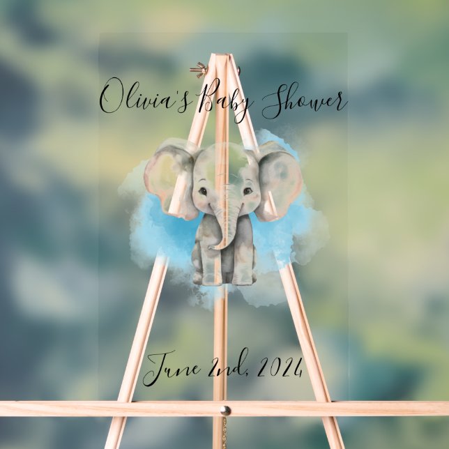 Watercolor baby elephant baby shower acrylic sign (Neutral)