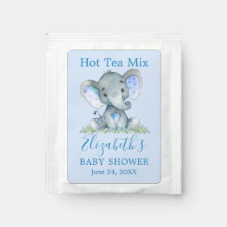 Watercolor Baby Elephant Blue Baby Shower Tea Bag Drink Mix