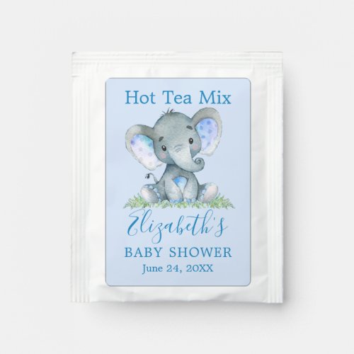 Watercolor Baby Elephant Blue Baby Shower Tea Bag Drink Mix