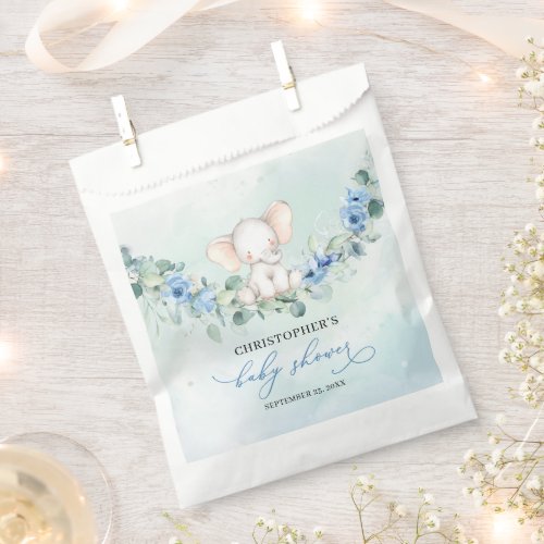 Watercolor baby elephant blue flowers Baby shower Favor Bag