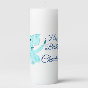 Watercolor baby elephant happy birthday add name pillar candle