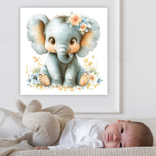 Watercolor Baby Elephant Nursery Acrylic Print