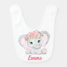 Watercolor Baby Elephant Pink Floral Girl