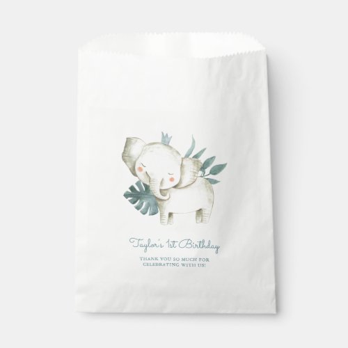 Watercolor Baby Elephant Prince Tropical Birthday Favor Bag
