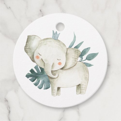 Watercolor Baby Elephant Prince Tropical Birthday Favor Tags