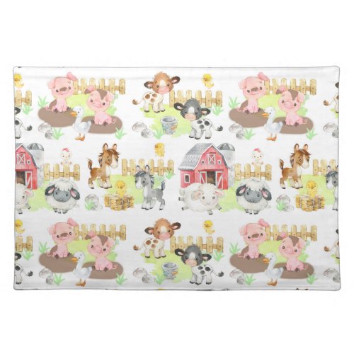 Watercolor Baby Farm Animals Farmhouse Cloth Placemat