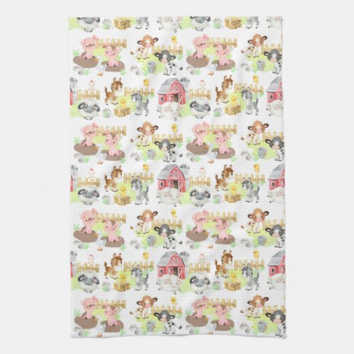 Watercolor Baby Farm Animals Farmhouse  Kitchen Towel