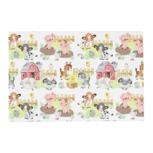 Watercolor Baby Farm Animals Farmhouse  Placemat