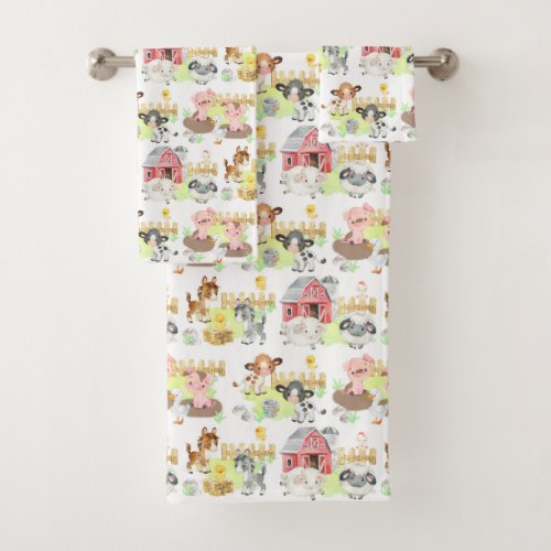 Watercolor Baby Farm Animals Kids  Bath Towel Set