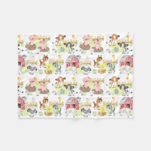 Watercolor Baby Farm Animals Nursery  Fleece Blanket