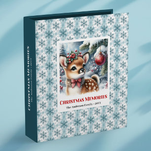 Watercolor baby fawn christmas scene kids memory 3 ring binder