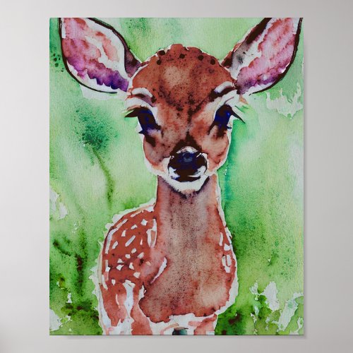 watercolor baby fawn poster