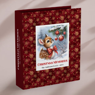 Watercolor Baby Fawn Snowy Forest Family Name 3 Ring Binder