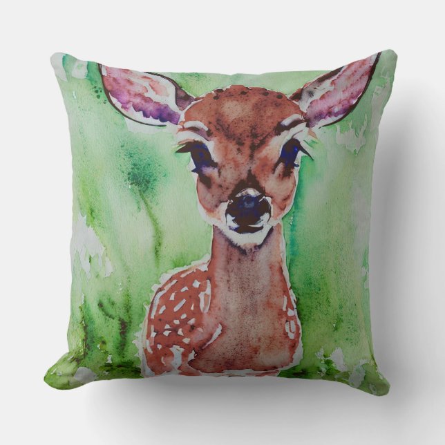 watercolor baby fawn throw pillow (Front)