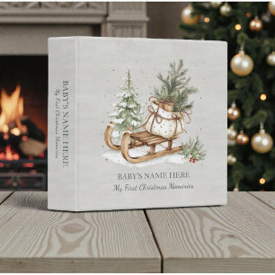Watercolor Baby First Christmas Photo Album 3 Ring Binder