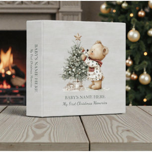 Watercolor Baby First Christmas Photo Album 3 Ring Binder