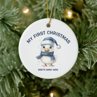 Watercolor Baby First Christmas Photo Ceramic Ornament