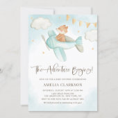 Watercolor Baby Fox Airplane Blue Baby Shower Invitation (Front)