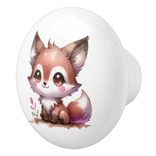 Watercolor Baby Fox Ceramic Knob