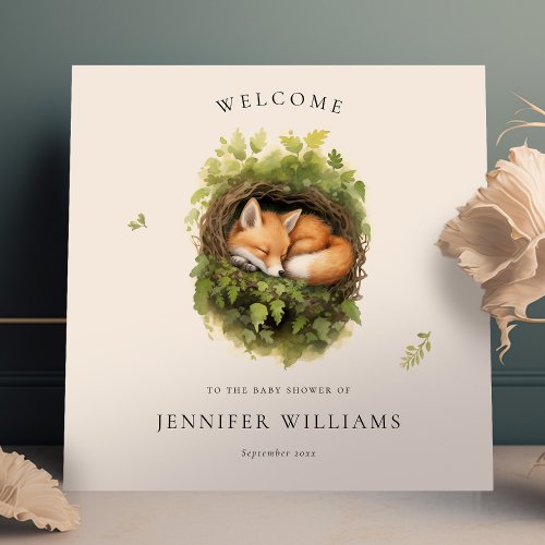 Watercolor Baby Fox Greenery Welcome Sign Squared