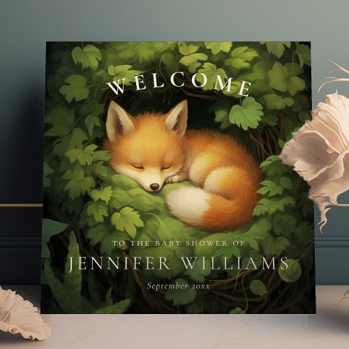 Watercolor Baby Fox Greenery Welcome Sign Squared