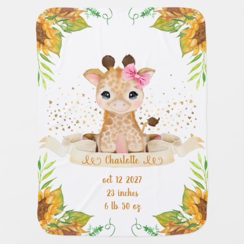 Watercolor Baby Giraffe and Flowers Baby Shower  Baby Blanket