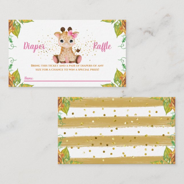 Watercolor Baby Giraffe Diaper Raffle Tickets Encl Enclosure Card (Front/Back)