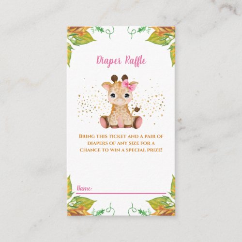 Watercolor Baby Giraffe Diaper Raffle Tickets Enclosure Card