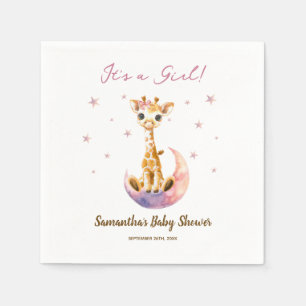 Watercolor Baby Giraffe It's a Girl Baby Shower Napkins