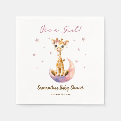 Watercolor Baby Giraffe Its a Girl Baby Shower  Napkins