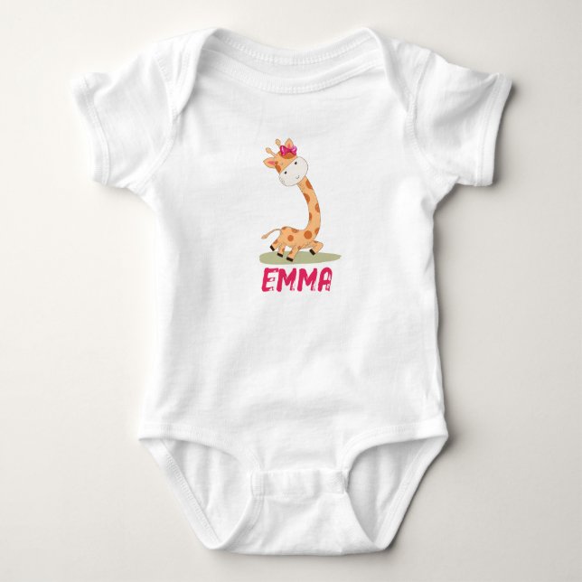 Watercolor Baby Giraffe, Safari Animals Baby Bodysuit (Front)