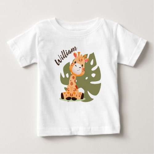 Watercolor Baby Giraffe Safari Animals Baby T_Shirt