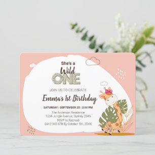 Watercolor Baby Giraffe, Safari Animals Birthday Invitation