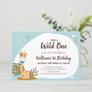 Watercolor Baby Giraffe, Safari Animals Birthday Invitation