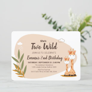 Watercolor Baby Giraffe, Safari Animals Birthday Invitation
