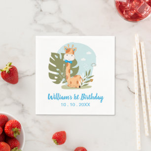 Watercolor Baby Giraffe, Safari Animals Birthday Napkins