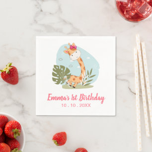 Watercolor Baby Giraffe, Safari Animals Birthday Napkins