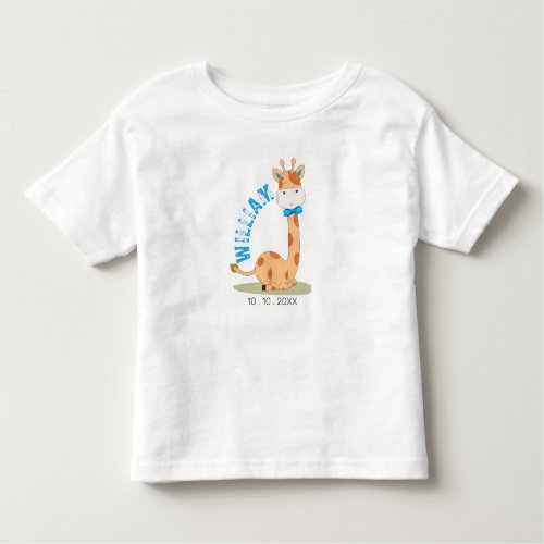 Watercolor Baby Giraffe Safari Animals Birthday Toddler T_shirt