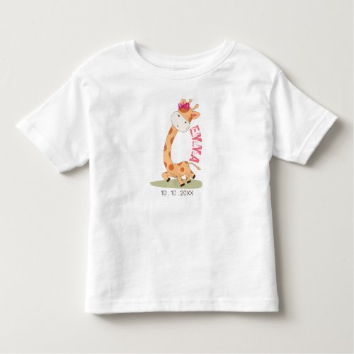 Watercolor Baby Giraffe Safari Animals Birthday Toddler T_shirt